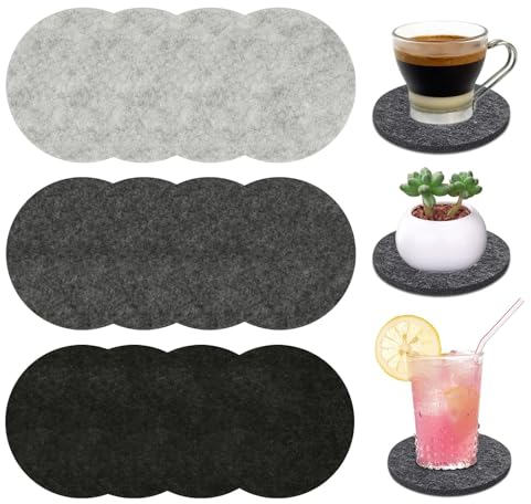 Filz Untersetzer Rund für Gläser, 12 Stück Filzuntersetzer, 10CM Glasuntersetzer für Getränke Bar Glas-Tischuntersetzer Filzuntersetzer