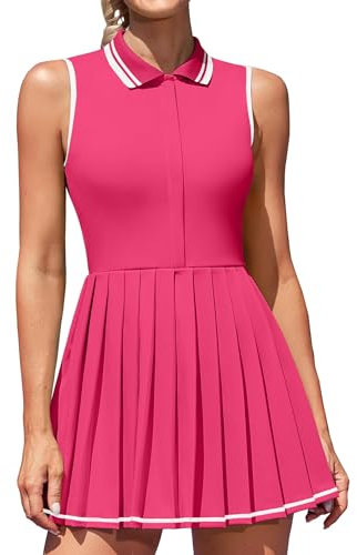 ATTRACO Women's Golf Dress Tennis Dress with Shorts and Built in Bra Tennis Skirts with Pockets Workout Dresses Rose S