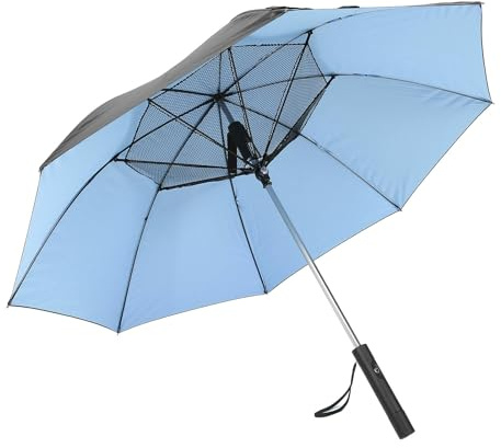 SUNGOOYUE Parapluie Portatif avec Ventilateur, Construction en Fibre de Verre en Alliage D'aluminium, Parapluie de Protection UV à Double Couche pour l'été Chaud (Blue)
