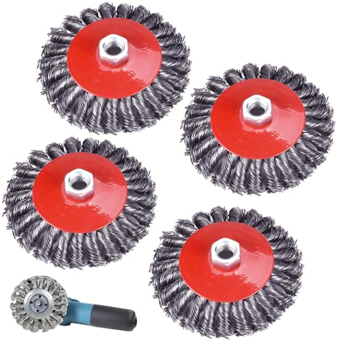 Pack of 4 Wire Brush Angle Grinder, M14 125 mm Wire Brushes for Angle Grinder, Angle Grinder, Disc Brush, Cup Brush, Angle Grinder, Wire Brush Set for Polishing, Descaling and Deburring (4)