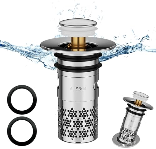 1 Pezzi Tappo Lavandino Bagno, Tappo Bidet Universale Pop up, Filtro Tappo Lavandino Bagno, Filtro Tappo Lavandino Bagno con Filtro Anti Clogging, per vasca da bagno, lavabo (Per Ø 33-40mm)-argentato.