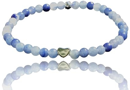 Steinfixx® - Naturstein Perlenarmband aus blauem Aventurin - Hochwertiges Edelsteinarmband mit 925 Silberperle und versilbertem Edelstahlherz - handgefertigt - in Geschenkbox