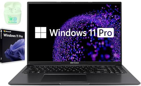 ASUS Vivobook - Computer portatile WUXGA da 16 per business e studenti, processore Intel Core i7-1255U 10-Core, SSD da 40 GB RAM 2 TB, laptop Windows 11 Pro, tastiera numerica, auricolari PLUSERA,