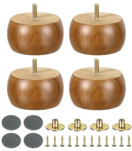sourcing map 4Pcs Wood Furniture Leg, 1.97 Solid Wood Replacement Furniture Feet for Couch Sofa,Light Brown