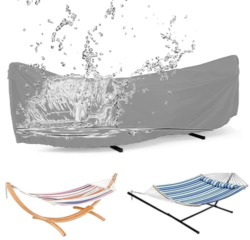 Hängematte Abdeckung Wasserdicht,Hängematte mit Gestell Abdeckung,Abdeckung für Hängematte mit Gestell,Hängematte Outdoor Abdeckung,Schutzhülle für Hängematten(Size:210D-446x140x97cm,Color:Gray)