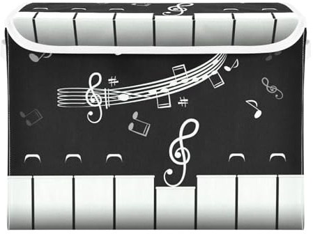 Yopersonalizes Storage Boxes with Lids, Music Note Piano Collapsible Fabric Storage Cube with Handles, Storage Baskets for Shelves Clothes Toys Wardrobe 42x32x30 cm
