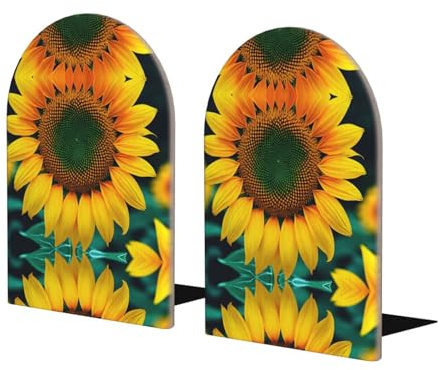 1 paire de serre-livres en bois de tournesol arc-en-ciel, serre-livres pour étagères, serre-livres robustes pour bureau, maison