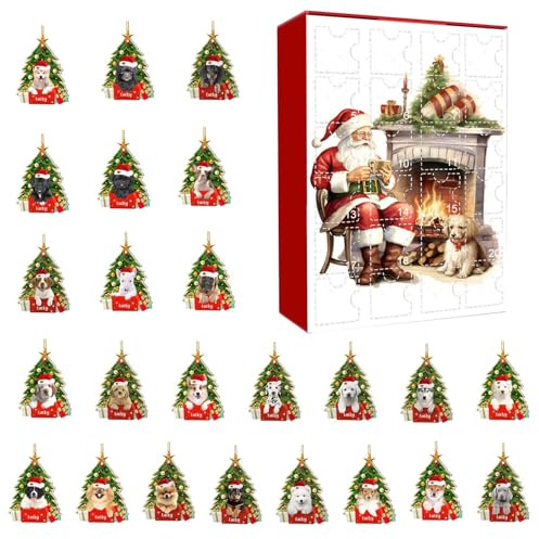 2024 Weihnachten Hund Adventskalender, Adventskalender für Kinder, Niedlicher Hund Adventskalender 2024, Einzigartiger Adventskalender, 24 Tage Weihnachten Countdown Kalender 2024(Rot)