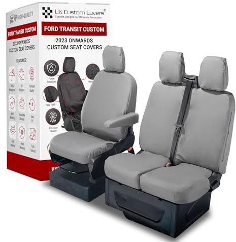 Seat Covers to fit the Ford Transit Custom 2023 Onwards | Waterproof, Heavy Duty, Seat Mounted Airbag Compatible, Durable, Easy to Fit | Tailored 3 Seat Cover Set Without Pull Down Tray