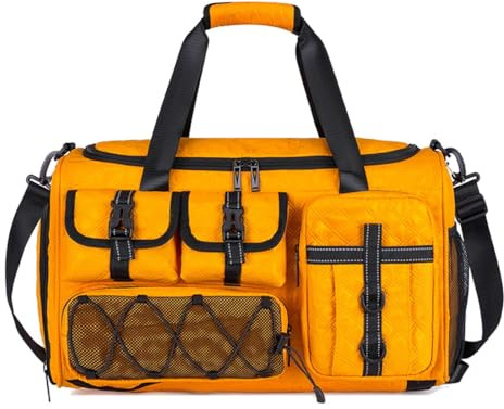 Vmokki Sporttasche mit Schuhfach, Rucksackfunktion, Nassfach, Reisetasche Trainingstasche für Sport, Reisen, Fitness, Damen Herren Wasserdicht Reflektierend Groß 40L (Orange)