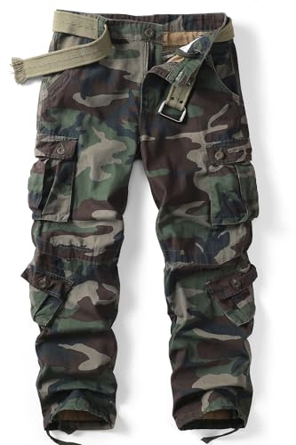 AKARMY Men's Camo Cargo Work Pants Cotton Military Army Casual Tactical Wild Combat Pants with 8 Pockets 9006 34x32