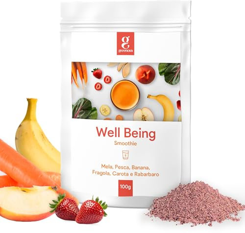 GREENORA Smoothie Vegano de Fruta Liofilizada en Polvo 100% Natural. Deshidratada. Manzana Melocotón Plátano Fresa Ruibarbo Zanahoria. 100 g