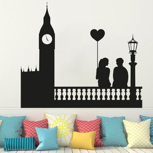 FGJFGGFR Selbstklebender Wandaufkleber „London Big Ben Lover“, Zimmer-Valentinstag-Wandaufkleber, Hochzeit, Wohnzimmer, Heimaufkleber