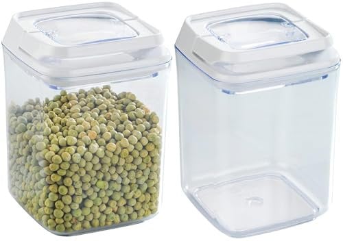 Muddy Hands Pack of 2 Tall Air Tight Food Storage Containers Clear Plastic Kitchen Pantry Boxes Tubs (900ml)