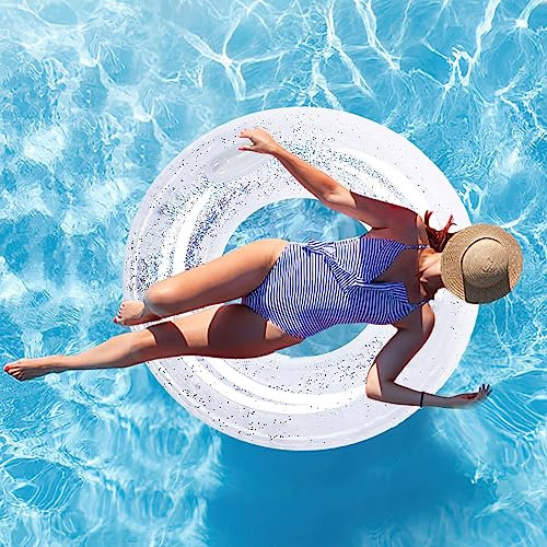 Aufblasbarer Schwimmring Hillylolly Schwimmreifen groß, Schwimmring Glitzer Schwimmring, Schwimmring Erwachsene und Kinder Glitzer Wasserspielzeug für Pool und Strand Party (Silber, S)