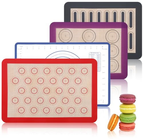 Cexovo 4 Pièces Tapis de Cuisson en Silicone Tapis Silicone Patisserie Anti-Adhérent Feuille de Cuisson Patisserie Tapis de Four pour Macarons Pâte Pizzas Biscuit Réutilisable Cuisine Accessoires
