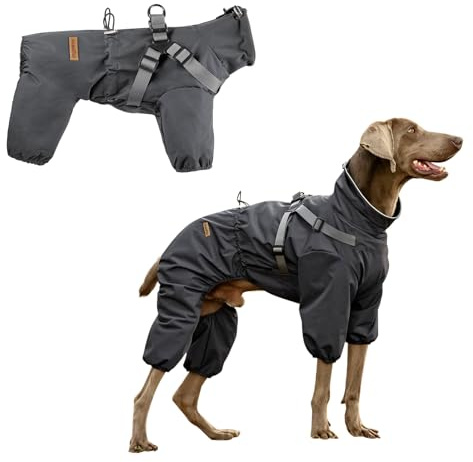 PAWBOSE Regnrock hund med sele vattentät för små, medelstora och stora hundar, reflekterande regnsäker hundregnjacka för sommar, vackra vackra hundkläder, 4 ben, grå, 2XL