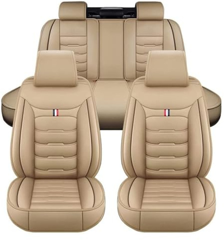 ZARUXCHA Auto Sitzbezüge für FIAT 500 (2007) 2007–2016, Leder Autositzbezüge Sets, 5 Sitzer Schonbezüge Sitzschoner Vorne Hinten Wasserdicht Sitzauflage Accessories(B(Warm Beige))