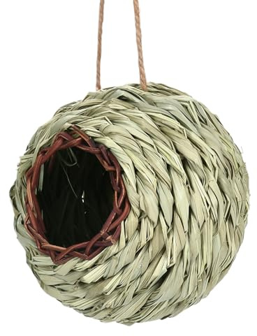 Zwpontia Vogelnest | Kugelform Kleines Vogelnest | Handgewebte natürliche Tierhütte, hängbares Vogelhaus für Baum im Freien Hof Balkon Dekoration
