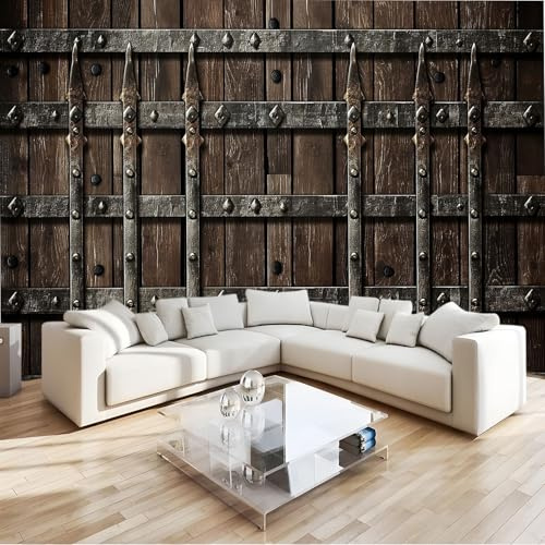 Générique 350 x 256 cm Papier peint panoramique – Affiche murale Texture De Bois Vintage, papier peint intissé Sombre personnalisé 3D, décoration murale pour salon et chambre d'enfant