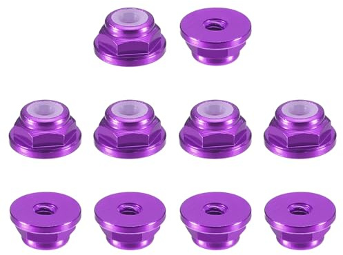 sourcing map Sechskant-Kontermuttern mit Nylon-Einsatz, M2 x 0,4 mm, Aluminiumlegierung, selbstsichernde Mutter, eloxierte Flansch-Kontermutter für Befestigungselemente (lila)