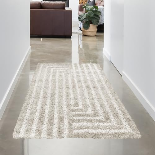 CARPETIA Hochflor Teppich Wohnzimmer Schlafzimmer gemütlich stilvoll dekorativ pflegeleicht strapazierfähig allergikerfreundlich langlebig modernes Wohnambiente weich Beige 80 x 150 cm