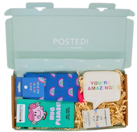 POSTED! A Hug In A Box Letterbox Gift For Her With Little Miss Hug Chocolate Tin - Gift Set - By LK - Uplifting, Cosy, Thoughtful, Socks, Trinket Tray