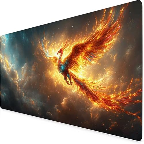 Rouge Tapis de Souris XXL 60x30cm, Tapis Souris PhéNix sous Main Bureau avec 3MM Bords Cousus, Imperméable Mouse Pad Base en Caoutchouc Antidérapant Surface pour Gamer, PC, Cadeau -yym2509X6