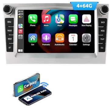 ESSGOO 4+64G Wireless Carplay und Android Auto Autoradio Für Vauxhall Opel Corsa C/D Zafira B Astra G/H Meriva Signum Combo, 7 Zoll Touchscreen Radio mit Bluetooth FM RDS GPS WiFi Silber