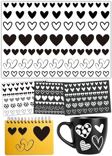 Rub On Sticker Herz Motiv Transferfolie Größen Set | Herz Aufkleber in verschiedenen Größen ohne Kleberückstand für Glas, Holz, Metall, Keramik, Kunststoff & Gips
