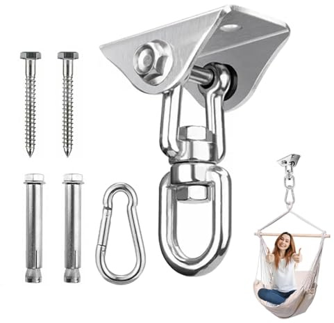 Strapazierfähiger Deckenhaken 360° Drehbar, Deckenhaken Hängesessel 450KG | Schwere Haken für 304 Edelstahl, Karabiner Schaukel Schaukelhaken für Decke Holzveranda Fitnessstudio Yoga Aufhängungshaken