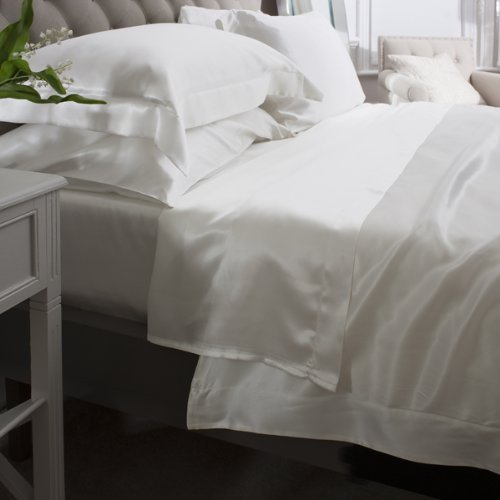 Jasmine Silk hochwertiges Betttuch/Bettlaken - Haustuch aus 100% Maulbeere 19MM Charmeuse Seide - Laken ohne Gummizug, in weiteren Größen verfügbar (Elfenbein) - doppelt 230cm x 275cm