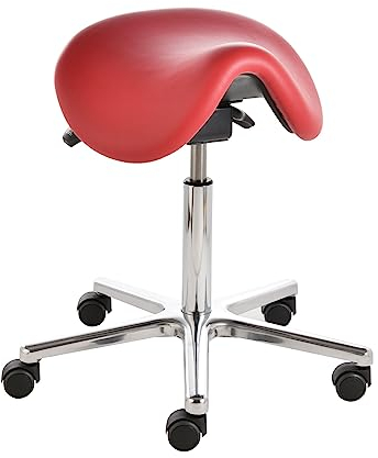 Prova Nova GmbH Sattelhocker docy® dent 4616, Sitzhöhe ca. 55-75 cm, Rollen/Bodengleiter:weiche Radbandage, Polsterdekor:Stamskin Karminrot