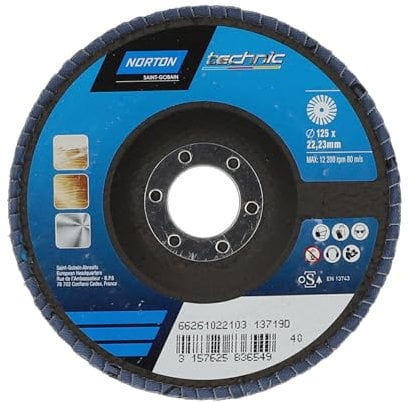 NORTON DISQUE A LAMELLES CONVEXE 125X22 GR.40