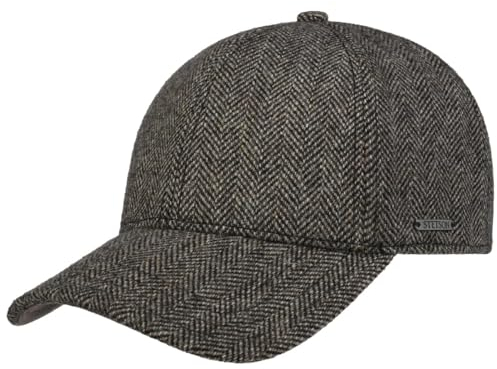 Stetson Plano Wool Cap Herren Baseballcap Schirmunterseite Leder Herringbone Design Baumwollfutter Herbst Winter Dunkelbraun XXL (62-63 cm)