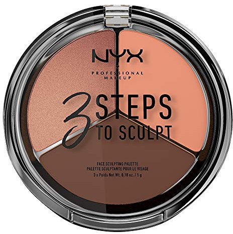 NYX Professional Makeup 3 Steps to Sculpt Face Sculpting Palette- Gesichts-Puder zum definieren, konturieren & highlighten, 3 Nuancen, 15g, Deep 04