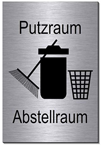 Abstellraum-Putzraum-Symbol-Schild 150 x 100 x 3 mm-Aluminium Edelstahloptik silber mattgebürstet Hinweisschild (1905-36 mit Klebepats)