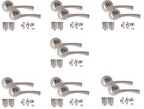 Golden Grace 681SKX7 Astrid Modern Door Handles on Round Rose in Duo Chrome Finish with Hinges & Latches - 7 Sets