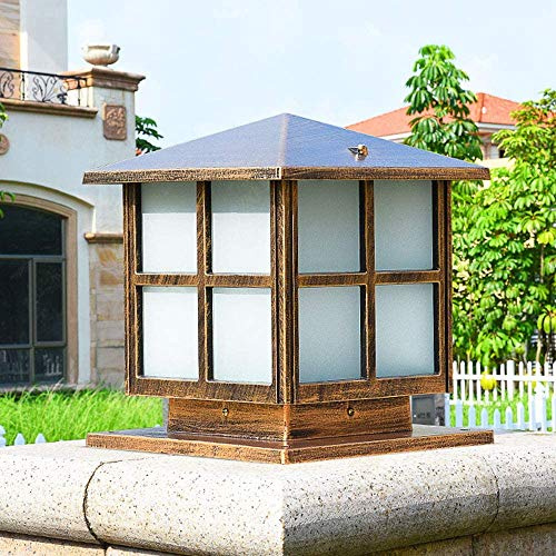 Serin-Eletro Aussen Retro Pollerleuchten Vintage E27 Säule Lampe Wegeleuchten Würfel Design Bronze Sockelleuchte Gartenlampe Rasen Hof Balkon Landschaft Außen-Leuchte (30 * 30 * 32CM)