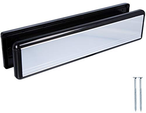 Yale 12 Chrome with Black Trim Weatherproof Letterbox Plate with Draught Excluder Brush & Sprung Flaps Universal UPVC Front Door Post Box