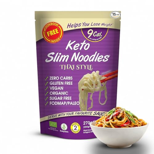 Eat Water Keto Slim Thai Style Noodles 270g (Pack of 15) – Organic Konjac Shirataki Noodles, Low Calorie Food, Zero Carb, Gluten-Free, Fat-Free, Vegan, High Fibre Ready to Eat Asian Style Noodles