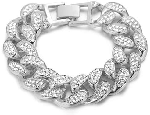 Halukakah Kubanische Kette Herren Iced Out,20MM Herren Goldkette Miami Platin überzogen Weißgold Armband 20cm,Volle Cz Diamant Schnitt Zinken-Set,Geschenk für Ihn