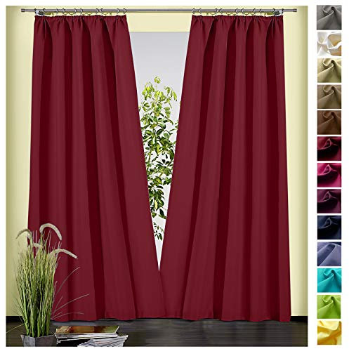 heimtexland ® Dekoschal Baumwolle Uni Blickdicht Vorhang Kräuselband Gardine Bordeaux Rot HxB 180x135 Typ625