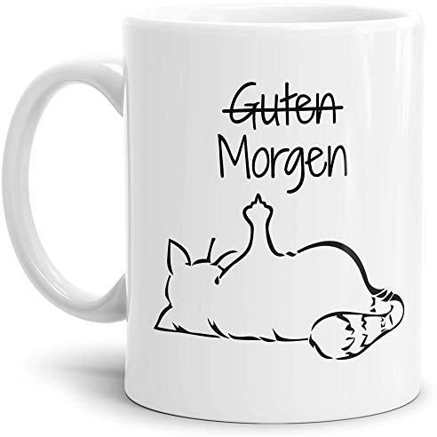 Tasse mit Spruch - Nö-Katze Guten Morgen - lustige Tasse für die Arbeit/Bürotasse/freche Tasse mit Katze/Geschenkidee lustig - Weiß