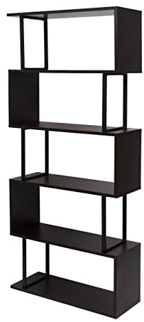 Bücherregal HWC-A27, Standregal Wohnregal, 183x80cm 3D-Struktur 5 Ebenen - Dunkelbraun, Metall schwarz