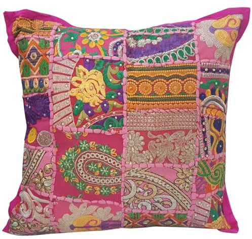 Orientalisches Patchwork Kissen MAR ROSA 40x40 cm mit Füllung Stickerei & Pailletten Boho Chic Deko-Kissen Couchkissen Sofa-Kissen & Geschenk-Idee Muttertag Ramadan MA8003