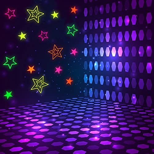 Outus Neon Leuchten Stern Aufkleber - 48 Stück, Bunte Hohle Sterne, Glitzernde Sterne, Party Dekoration für Hochzeit, Geburtstag, Ramadan