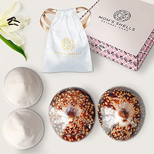 MOM'S SHELLS (Large) - Stillhütchen 2 Stück + Pads + Tücher GRATIS - Natürlicher Brustwarzenschutz - Lindert und beruhigt Schmerzen beim Stillen