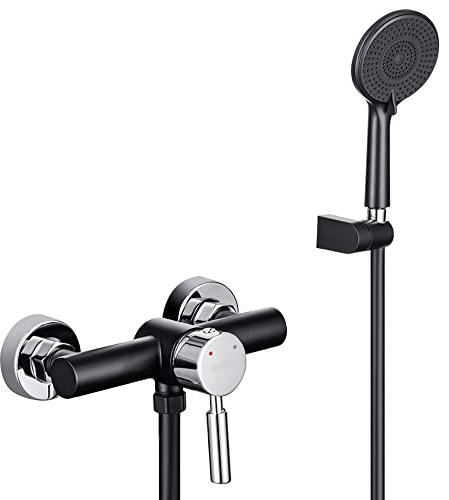 ONECE Grifo Ducha, Mezclador Monomando Ducha, con Ducha de Mano de 3 Modos Φ12 cm, Conjunto de Ducha de Temperatura Ajustable, con Soporte y Manguera de 1,5 m, Negro