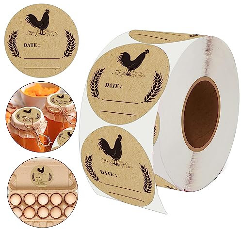 SMARSTICKER 500pcs Farm Chicken Egg Labels Chicken Canning Labels 2 inch Round Natural Brown Kraft Chicken Labels for Kitchen Mason Jar, Farmer, Crafts, Organizing, Gift, Price Tags